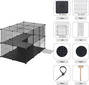 Dierenren - XXL Deluxe Verstelbaar - Voor Binnen - Puppyren voor Kleine Dieren en Kittens - Zwart - 38 Panelen - 70x70x105cm