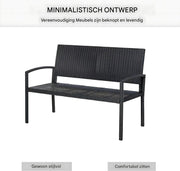 Tuin bank Fioren - Twee zits bankje - Voor Buiten & Veranda - All-Weather PU-Rieten Design met Stalen Frame - Lichtgewicht en Eenvoudige Montage - Tuinmeubilair - Zwart