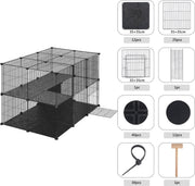 Happyment Dierenren Meri - XXL Ren Deluxe - Verstelbaar - Voor binnen - Puppyren - Kleine dieren - Kittens - Zwart - 38 panelen - 70 x 70 x 105 cm