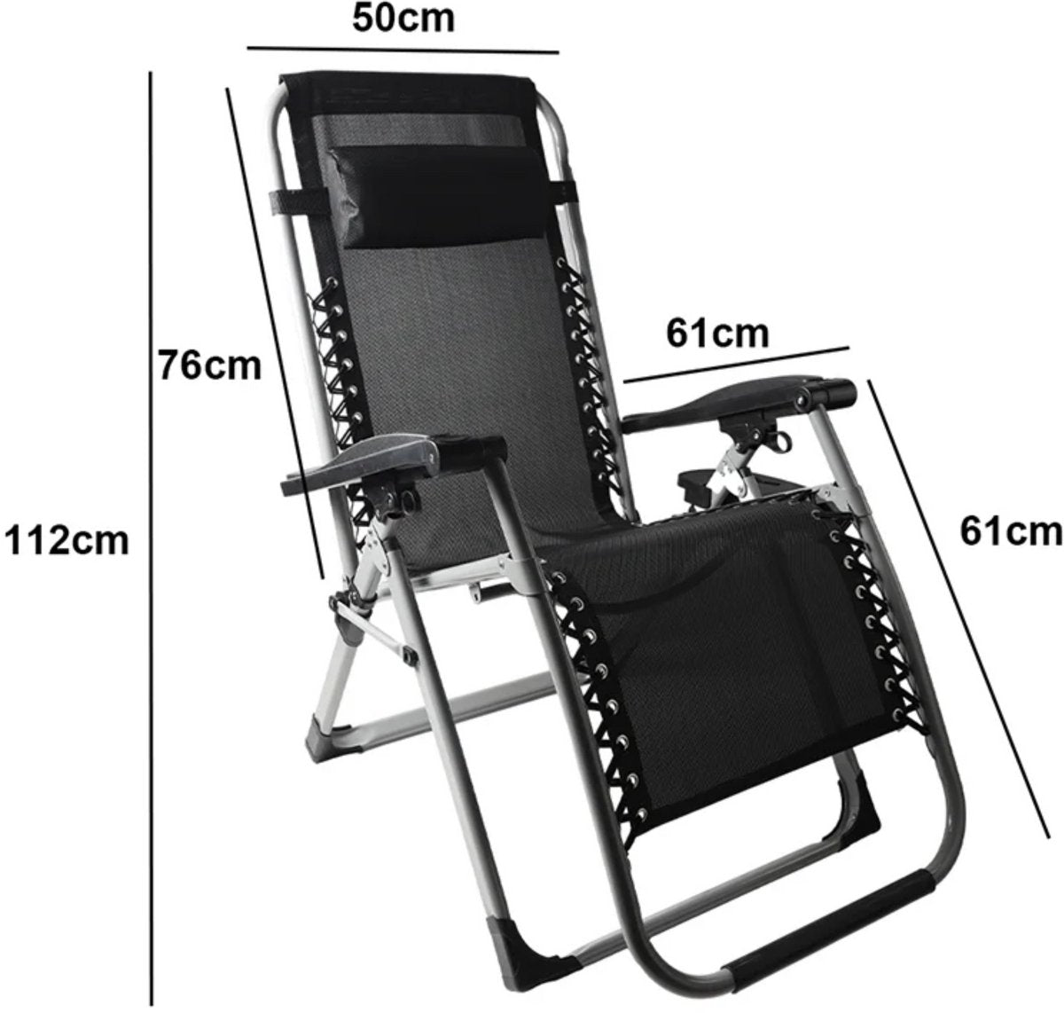 Tuinstoelen - Campingstoel - Ligstoel - Klapstoel - Voor outdoor, camping & tuin - Verstelbare rugleuning met bekerhouder - Draagbare ligstoel en fauteuil - Zwart - 1 stuk