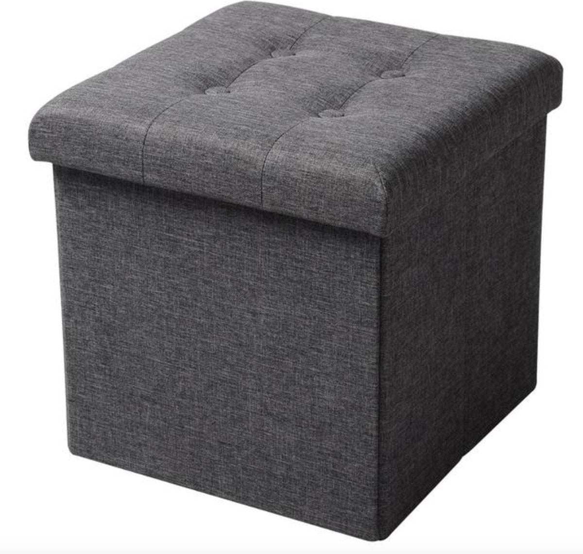 Happyment Poef Zazu - Met opbergruimte - Opbergbank Poef - Voetenbank - Opbergbox hocker - Zitkist met deskel - Donkergrijs - Stof - 50x35x45cm