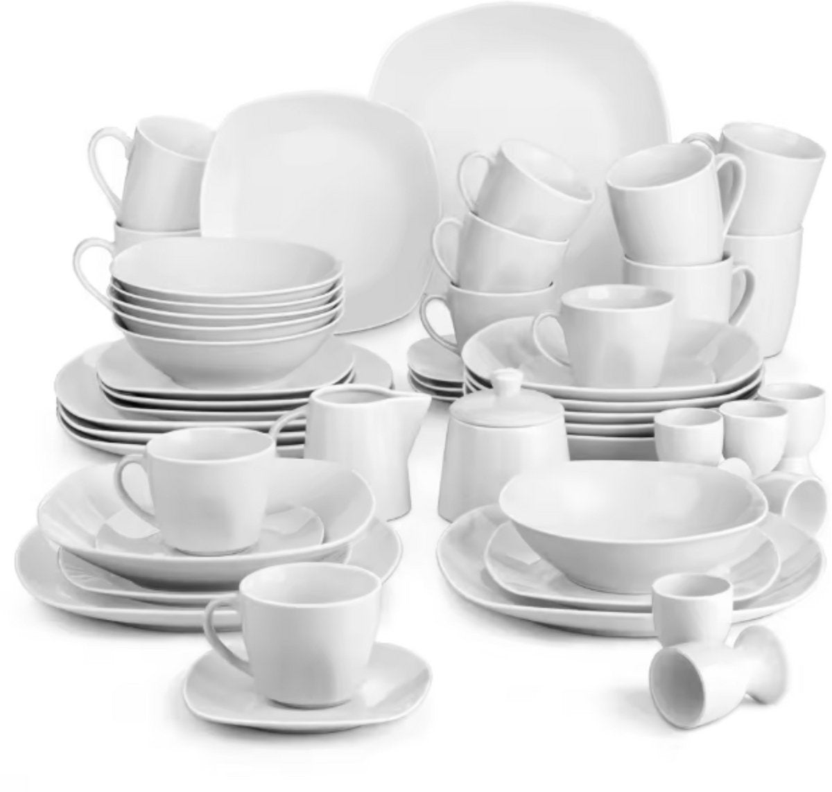 Grandeur Bordenset – Serviesset – 6 persoons - 50 delig – Wit Keramisch – Breakfast Plates – Elegant tafelservies