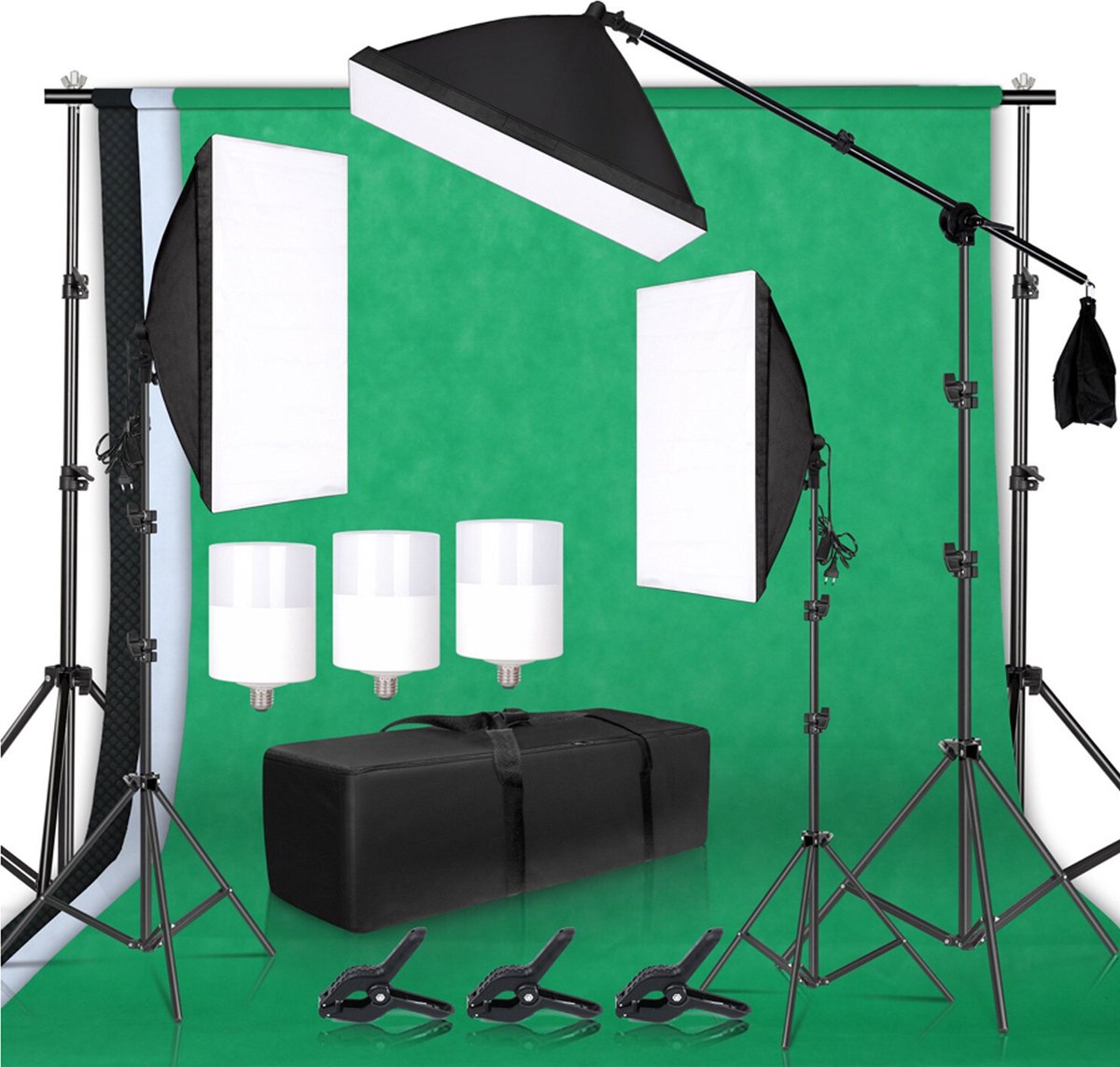 Fotostudio set - Studiolamp - Softbox - Greenscreen met achtergrond systeem - Greenscreen - Statief - Black friday - Kerstcadeau