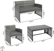 Happyment® Tuinset 4 persoons - Tuintafel met stoelen - Wasbare kussens - Tuinsets - Loungeset tuinmeubels - Black friday