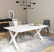 Happyment Eetkamertafel Divine - X poten wit - Eettafel - Rechthoek - 4 tot 8 personen - Massief hout - 200x90x75cm