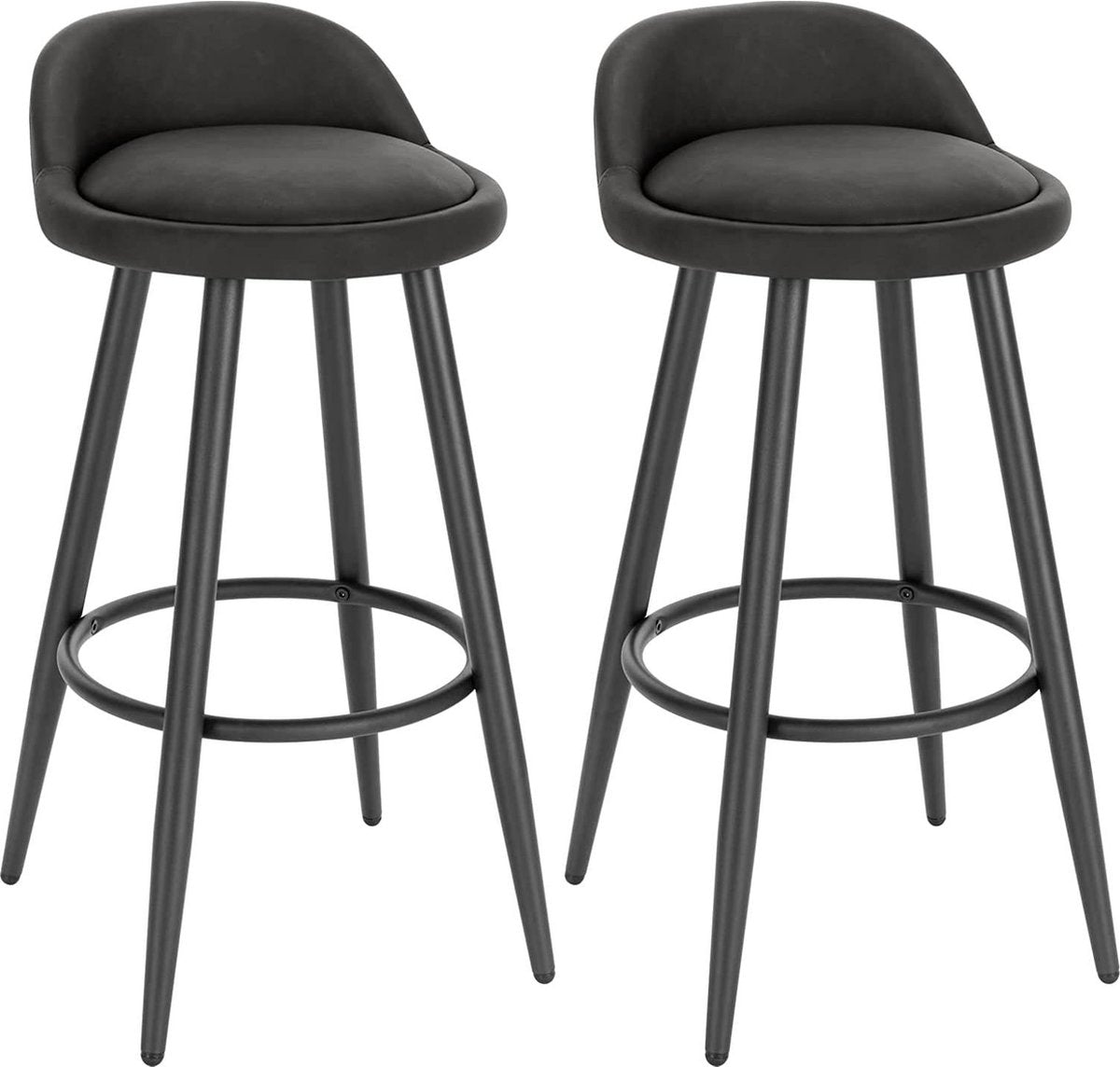 Leren Barkrukken Manchester - Set van 2 - Antraciet - Met rugleuning - Barstoelen ergonomisch - Keuken - Zithoogte 69cm