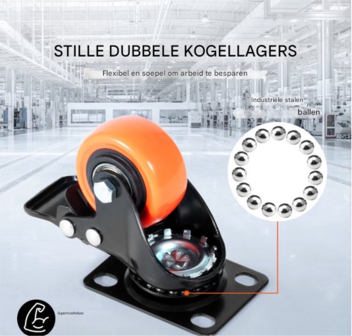 Professionele Zwenkwielen - 10CM hoog - Set van 4 - PVC - Dubbele vergrendeling - Inclusief montagemateriaal
