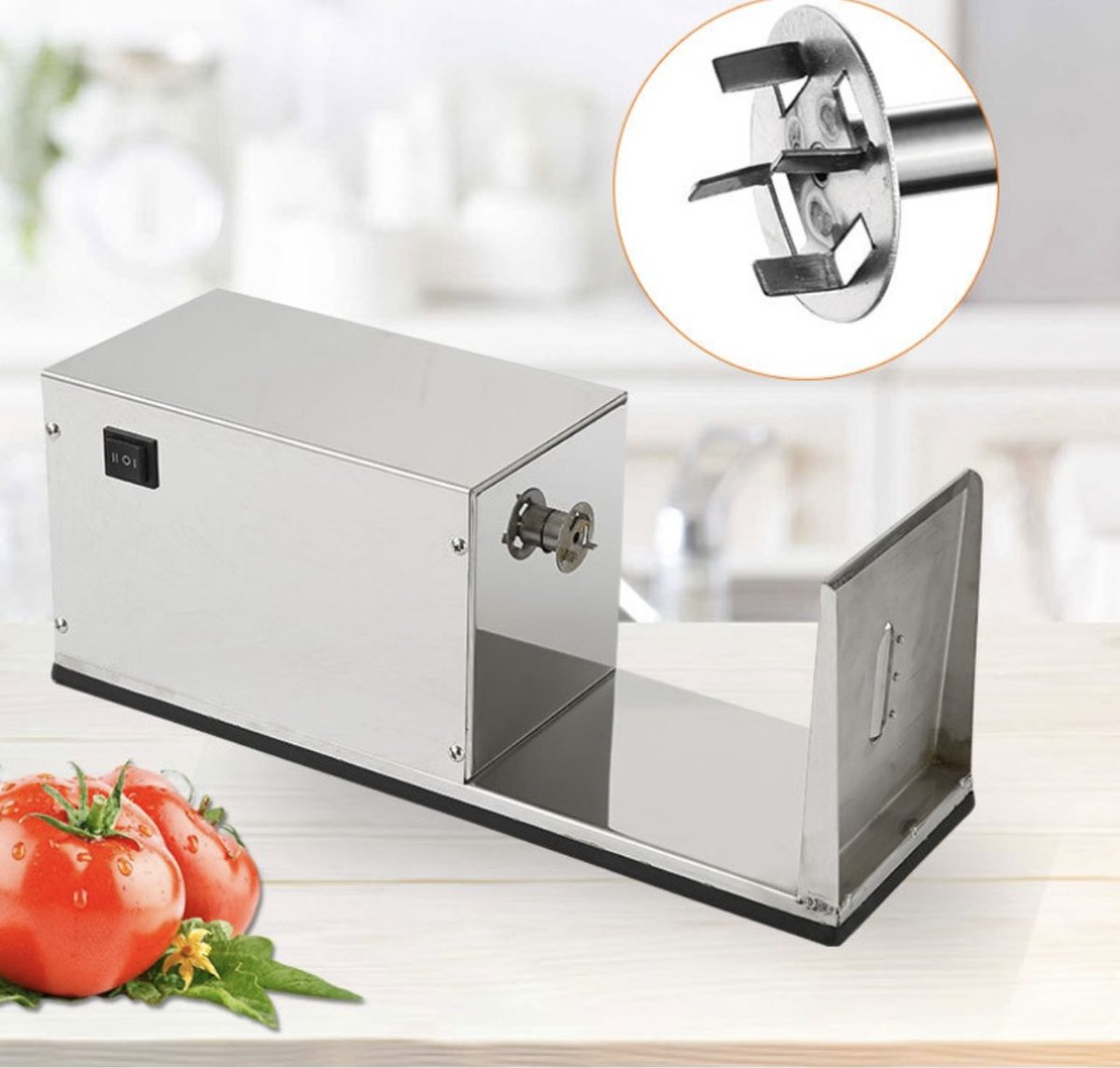 Happyment Elektrische Aardappel Spiraalsnijder ‚Äì Frietsnijder ‚Äì Aardappelsnijder ‚Äì Multifunctionele Groentesnijder ‚Äì RVS ‚Äì Zilver