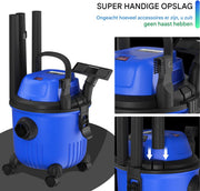 Nat- en Droogstofzuiger - 3 in 1 - Krachtige 5000W Lichtgewicht Zakloze Stofzuiger voor Vloer en Tapijt - 15L 35KPA