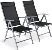 Tuinstoelen set van 2 - Verstelbare tuinstoel - Inklapbaar - Rugleuning - Thuis of camping - Aluminium - Belastbaar tot 120 kg - Zwart