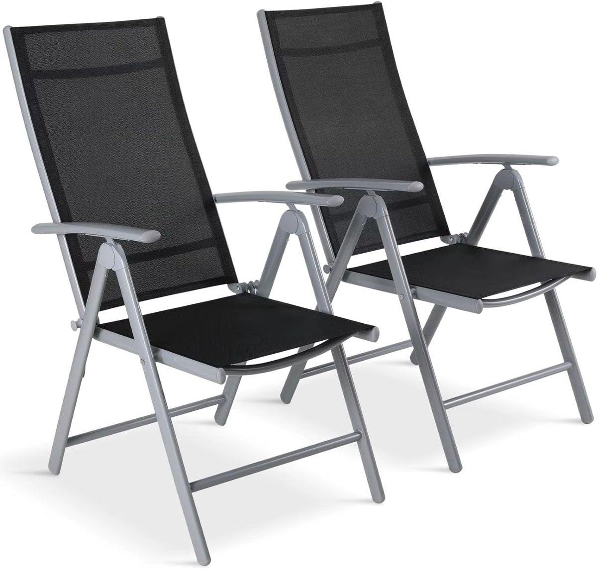 Tuinstoelen set van 2 - Verstelbare tuinstoel - Inklapbaar - Rugleuning - Thuis of camping - Aluminium - Belastbaar tot 120 kg - Zwart