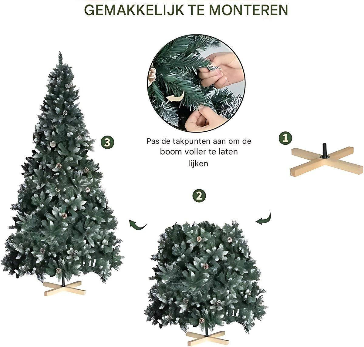 Kerstboom met sneeuw - Dennenappels - Canadese Spar - 150cm - Zonder verlichting