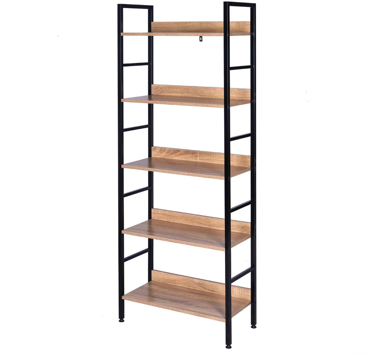 Boekenkast met 5 planken OPEN - voor kantoor - woonkamer - slaapkamer - 60 x 27.5 x 126 - industrieel ontwerp - vintage Zwart/Oak