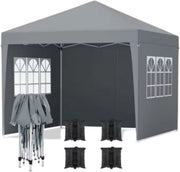 Partytent met zijwanden - 300x300cm - Feesttent - Opvouwbaar - Donkergrijs - Easy up - Paviljoen - Waterdicht weerbestendig - In hoogte verstelbaar