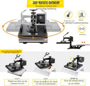 Warmte persmachine - 10 in 1 Hittepers - T-shirt - Transferpers voor Bedrukking
