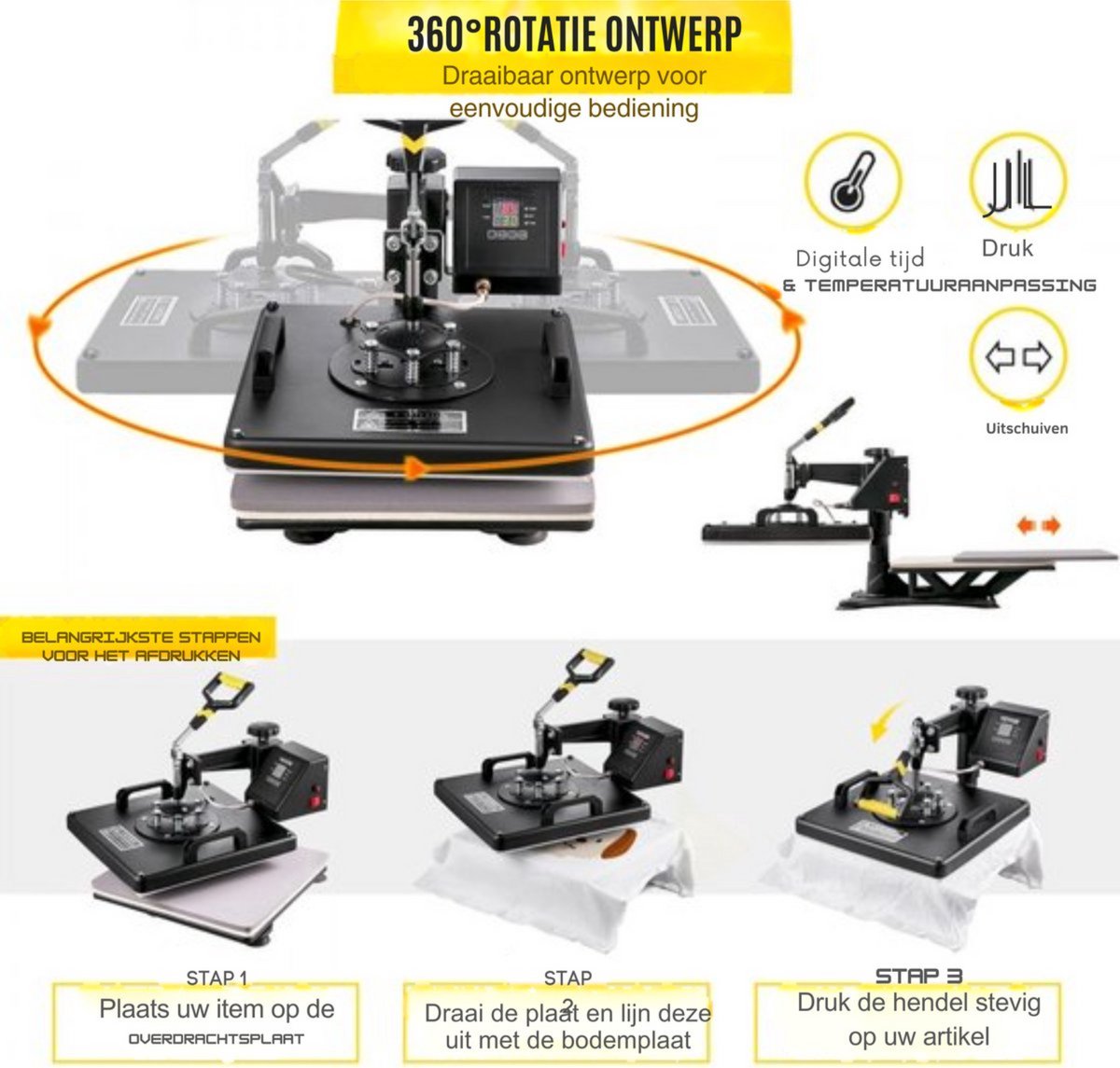 Warmte persmachine - 10 in 1 Hittepers - T-shirt - Transferpers voor Bedrukking