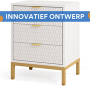 Modern nachtkastje - Voor Slaapkamer - 65cm hoog - 3 lades - Wit