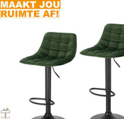 Bolt Edge Velvet Barkrukken - Groen - Ergonomisch - Zithoogte 59-81cm - Met rugleuning - Set van 2