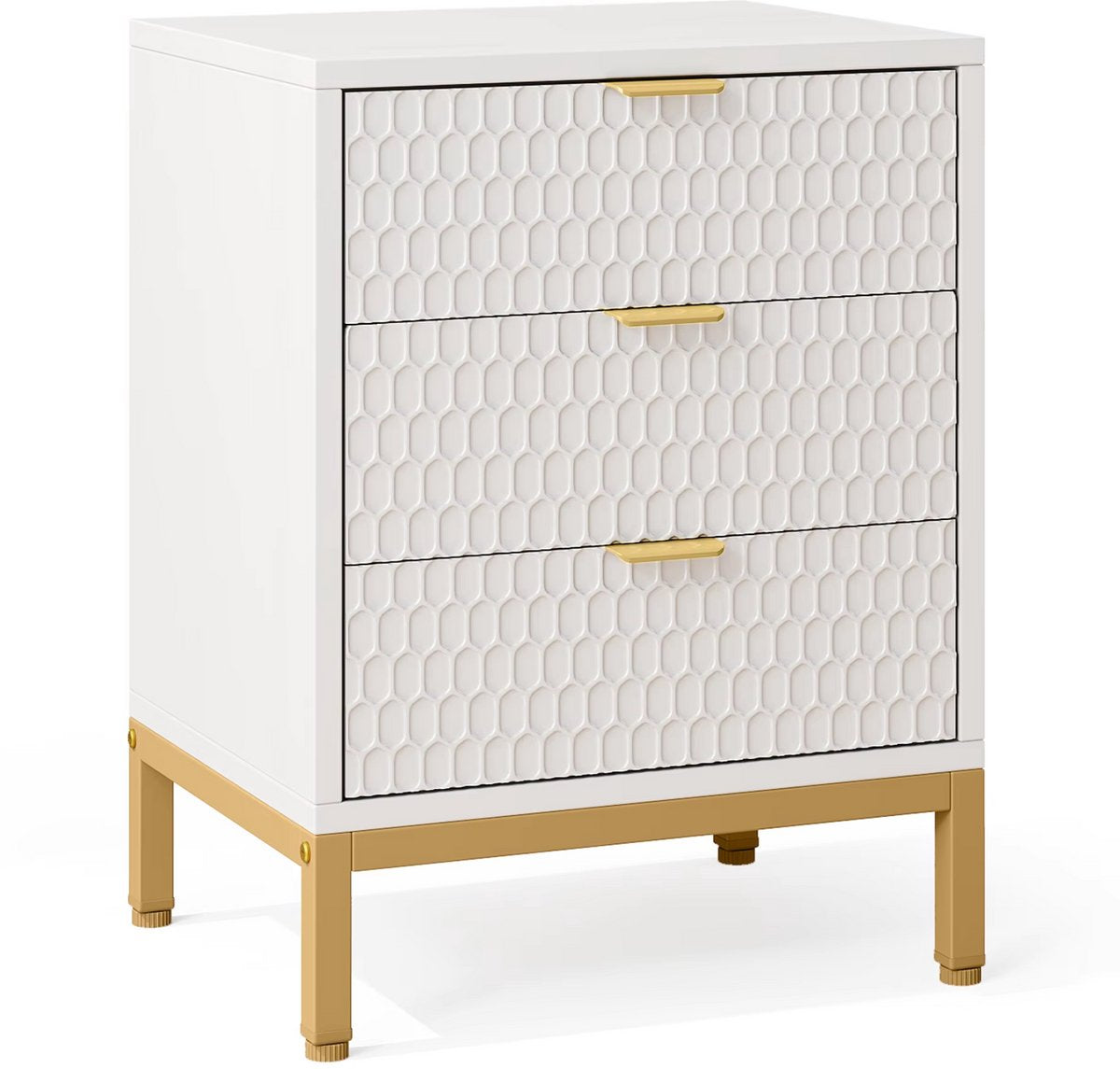 Modern nachtkastje - Voor Slaapkamer - 65cm hoog - 3 lades - Wit