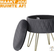 Luxe Poef - Velvet - Donkergrijs - Met opbergruimte - 2-in-1 design