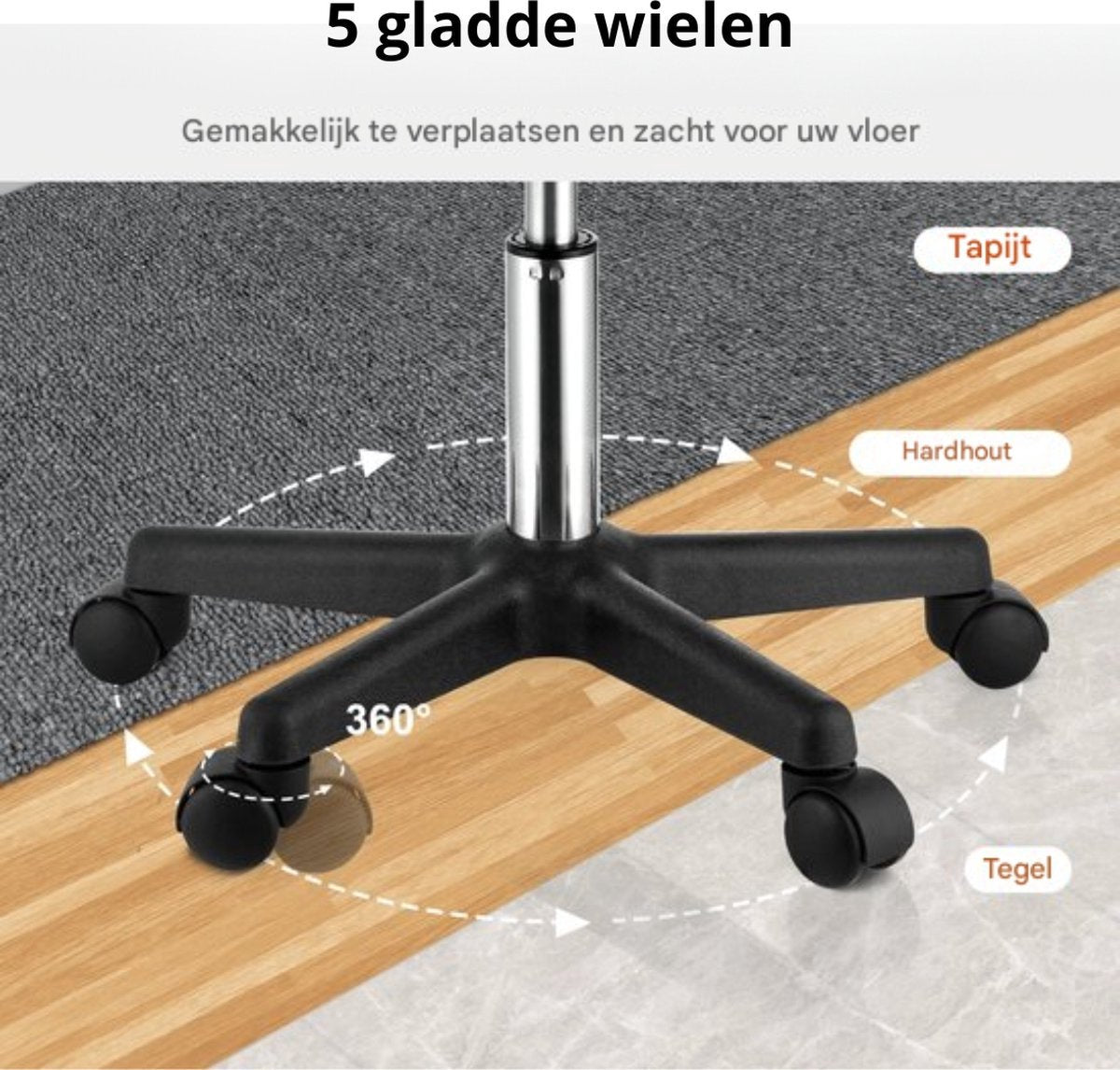 Happyment Ronde Werkkruk - In hoogte verstelbaar - Ergonomisch - Zwart - 181KG Draagvermogen