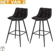 Bolt Edge Leren Barkrukken - Antraciet - Met rugleuning - Ergonomisch - Set van 2