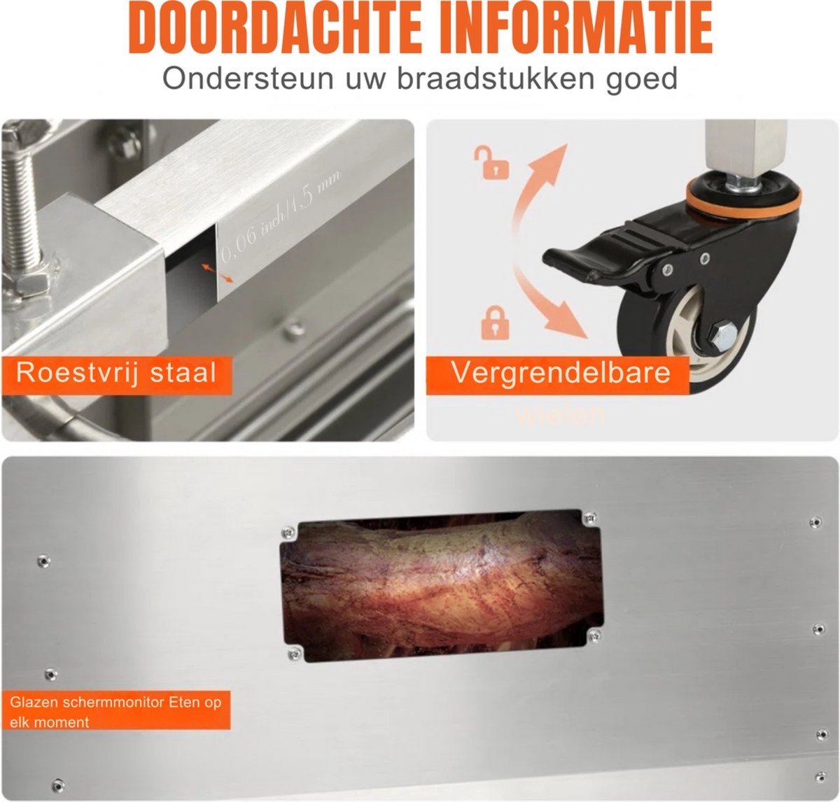 Rotisserie draaispit - RVS Rotisserie 60 kg - In Hoogte Verstelbaar - Oven - Motor - Elektrische Grill met Deksel & Accessoires