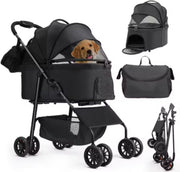 Hondenbuggy inklapbaar - All terrian - 30kg capaciteit - Ook voor katten - Comfort voor dieren - Zwart