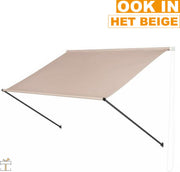 Happyment Zonneluifel deluxe - Handmatig - Luifel met steunpoten - Zonnescherm - Terras - Tuin of balkon - Grijs - 300x180cm