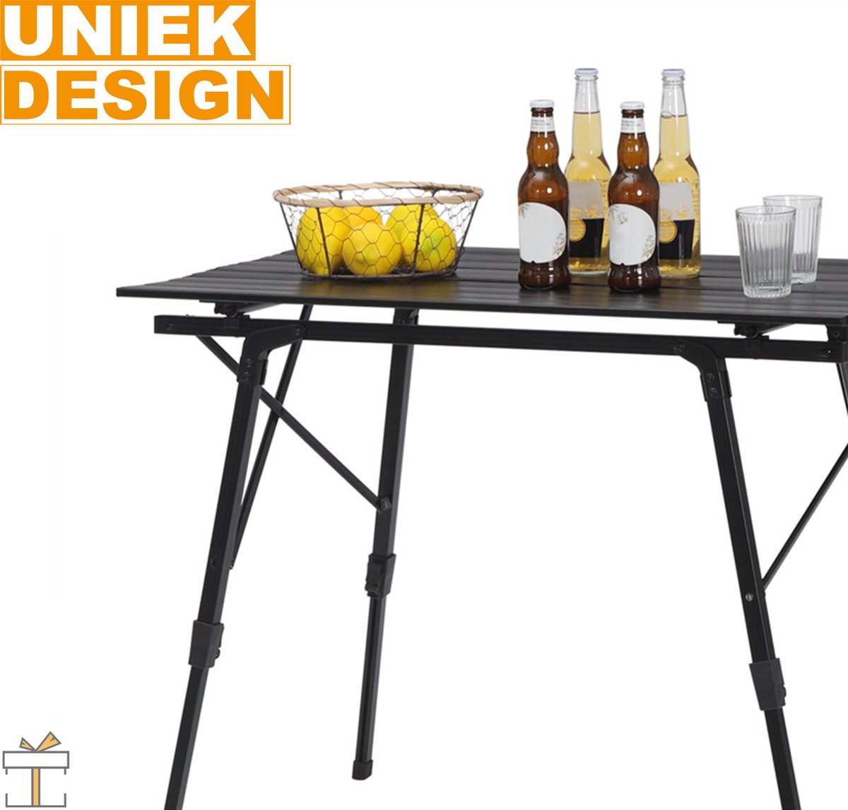 Happyment Camping klaptafel zwart - Inklapbaar - 4 personen - Picknicktafel - Kinderen & volwassenen - Verstelbaar in hoogte - Black friday - Kerstcadeau