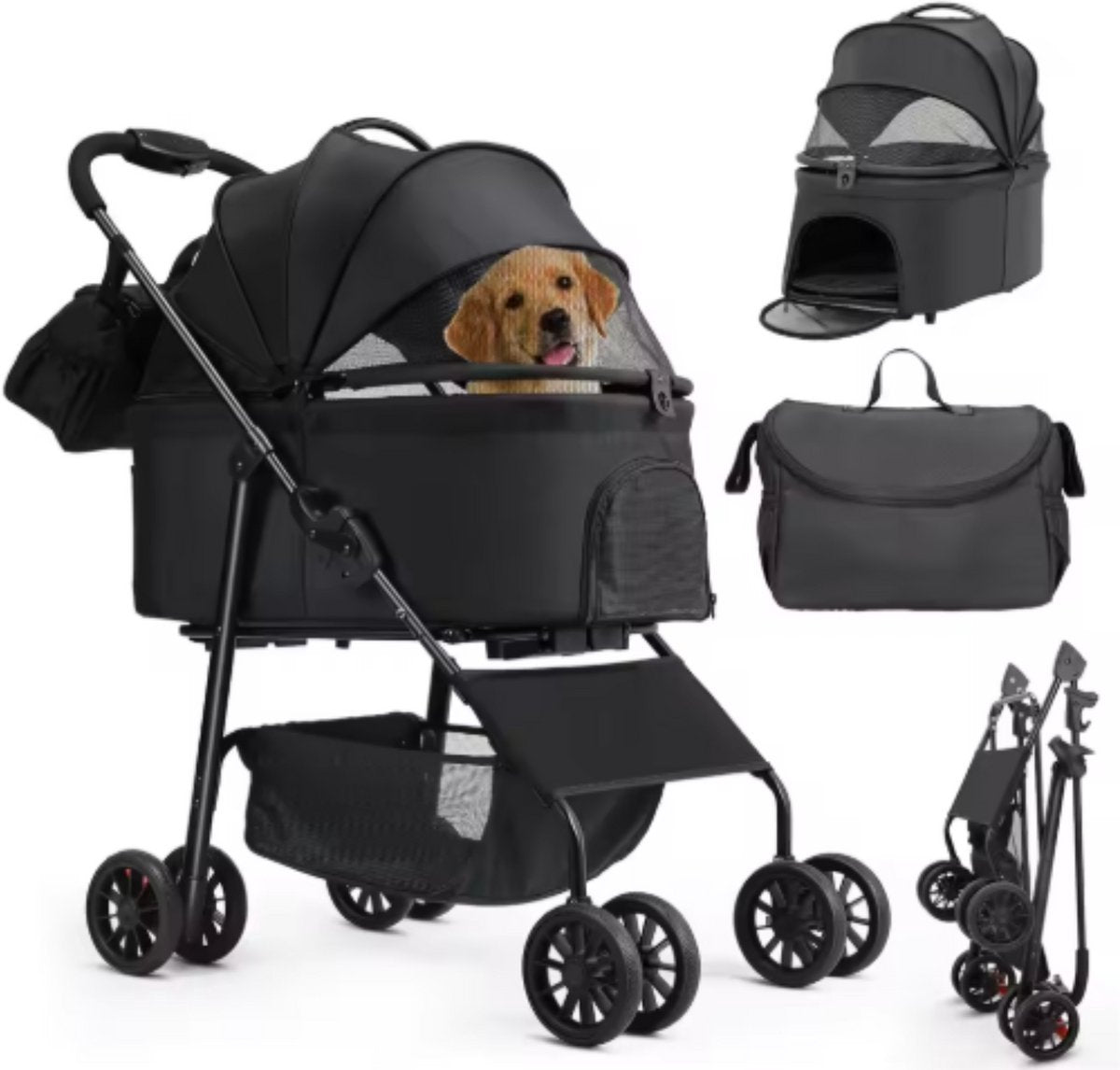 Hondenbuggy Fioren inklapbaar - All terrain - 30kg capaciteit - Ook voor katten - Comfort voor dieren - Grijs