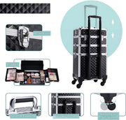 3-in-1 Rollende Make-up Trolley - Make up koffer - Kappers koffer - Beautycase - Voor Schoonheidssalons en visagie - Zwart