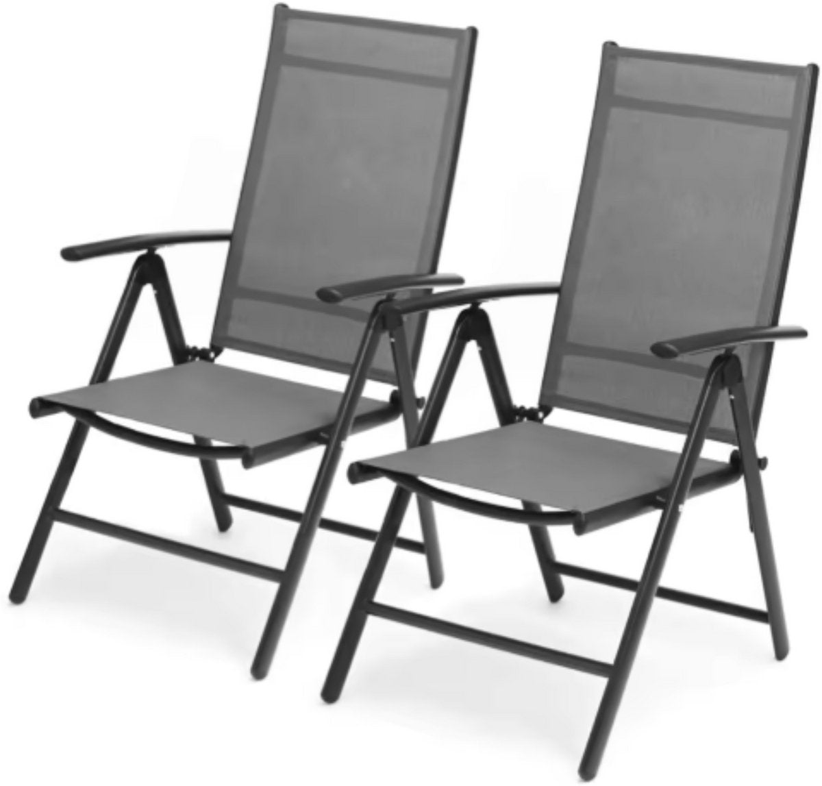 Tuinstoelen set van 2 - Verstelbare tuinstoel - Inklapbaar - Rugleuning - Thuis of camping - Aluminium - Belastbaar tot 120 kg - Grijs