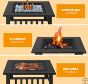 Happyment® Vuurkorf voor buiten - Vuurpit deluxe - BBQ - Met Vonkenscherm - Metaal - 81x81x32,5cm