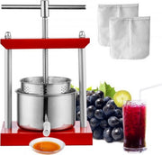 Fruitpers RVS - 2l - Handmatige Fruitpers - 14x13 cm - Wijnpers - Met hendel