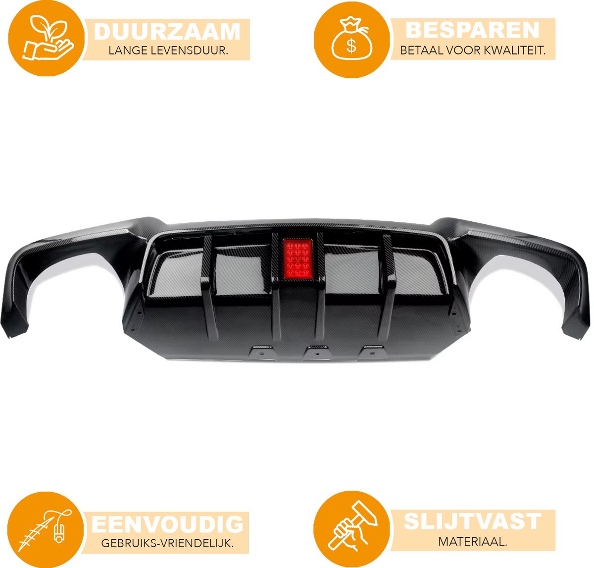 Achterbumper - Voor BMW 5-Serie F10 M Sport 2010-2016 - Auto accessoires - Achterdiffuser - Carbon Look - Met LED