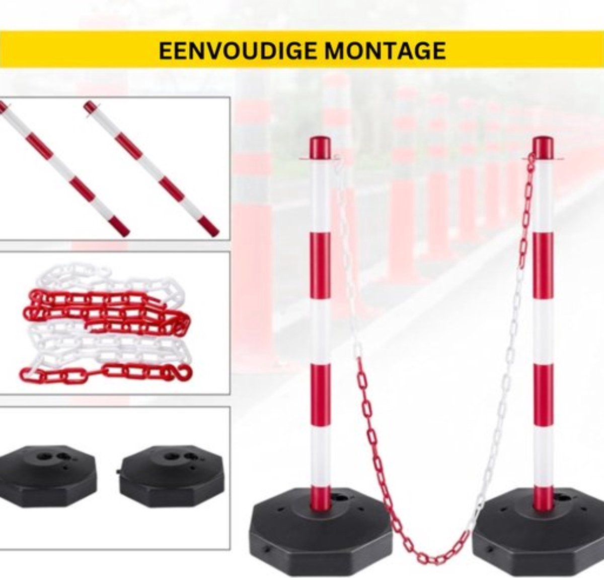 Kunststof palen - 4 Stuks - Wit - Met 9,8m Ketting en 8 S-Haken