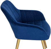 Stoel - Blauw Velvet - Gouden Poten - Eetkamerstoel - Zithoogte 47cm