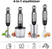 Happyment 4-in-1 Staafmixer Set - Hakmolen - Hand Blender - 6 snelheden - 1200W - Incl. Accessoires