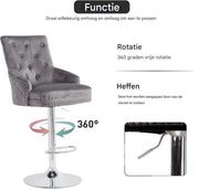 Barkrukken Luxe Valora - Set van 2 - Met rugleuning - Zwart - Velvet - Verstelbaar - Voor Keuken, Bar of woonkamer - Draaibaar