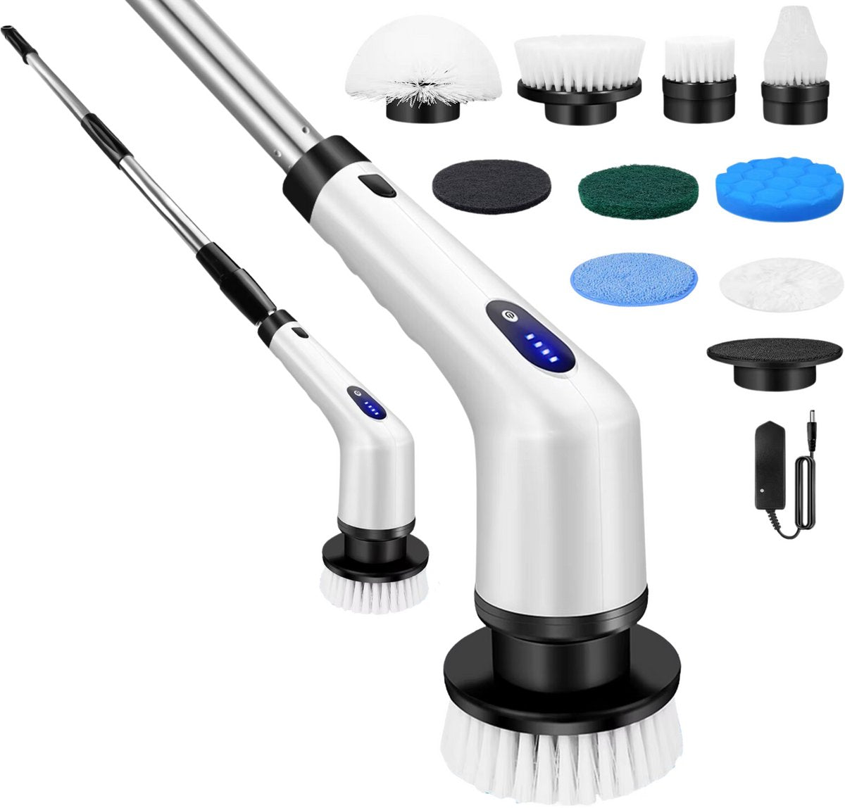 Elektrische Vloerschrobmachine 10-in-1 - Draadloze Spin-Schrobborstel - Met Lange Steel - Voor Diepe Vloerreiniging & Tegels