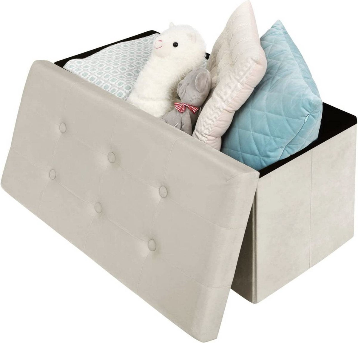 Moderne Opbergbank Meri - Met opbergruimte - Zitbank Poef - Voetenbank - Opbergbox hocker - Zitkist met deskel - Creme - Velvet - 76x38x38 cm