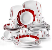 Lavish Serviesset – 6 persoons – 30 delig – Rood wit Keramisch – Dinerborden – Ontbijtborden