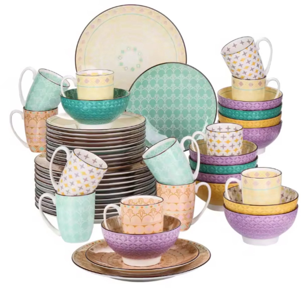 Ornamental Dinerborden – Dinerborden – Color 48 delig- 12 persoons – Kleurrijk Keramisch – Kleine Borden – Geschikt voor oven