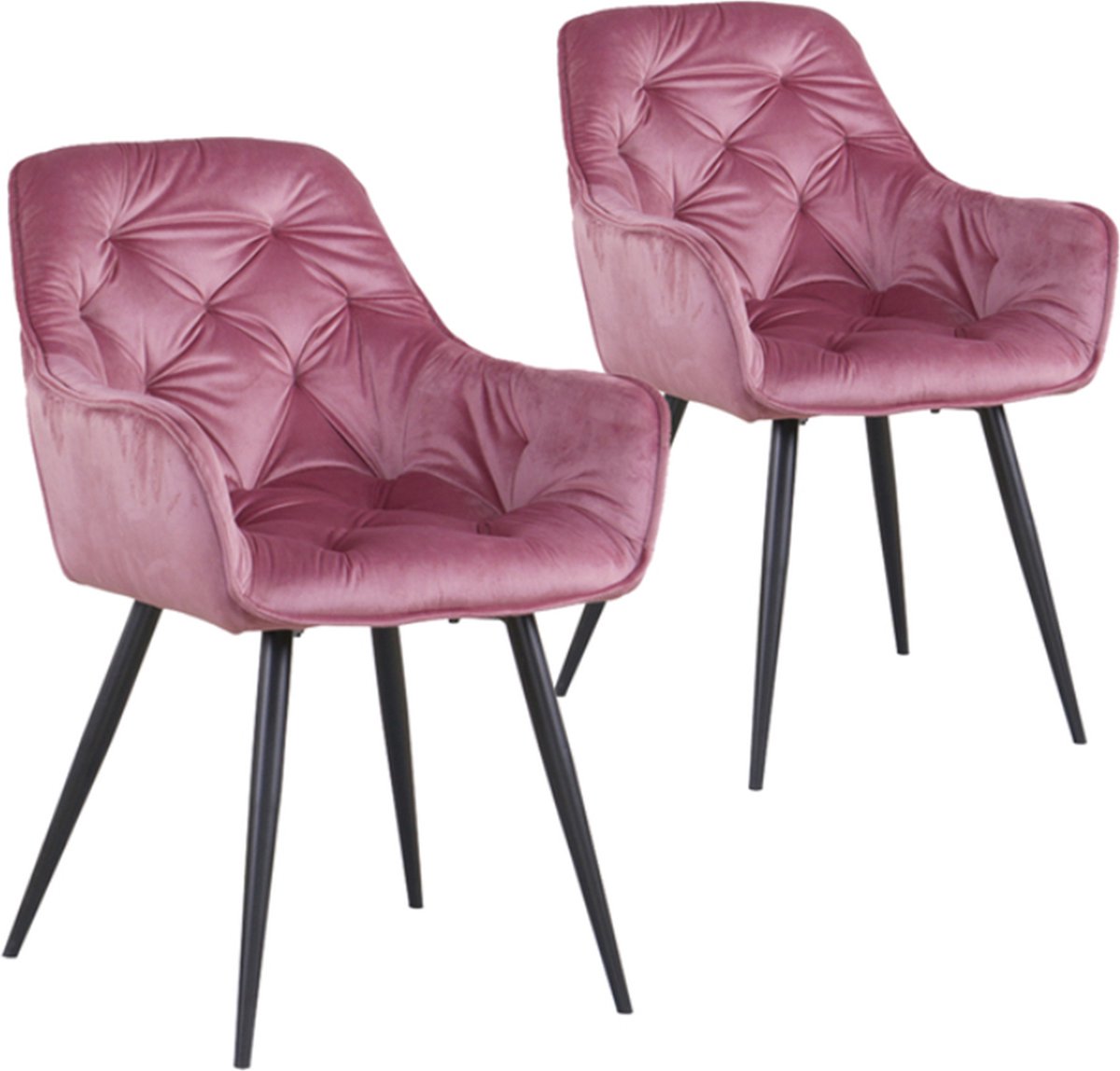 Happyment Eetkamerstoelen Fluweel - Roze - Woonkamerstoelen - Fauteuil velvet - Keukenstoelen - Kuipstoel - Set van 2
