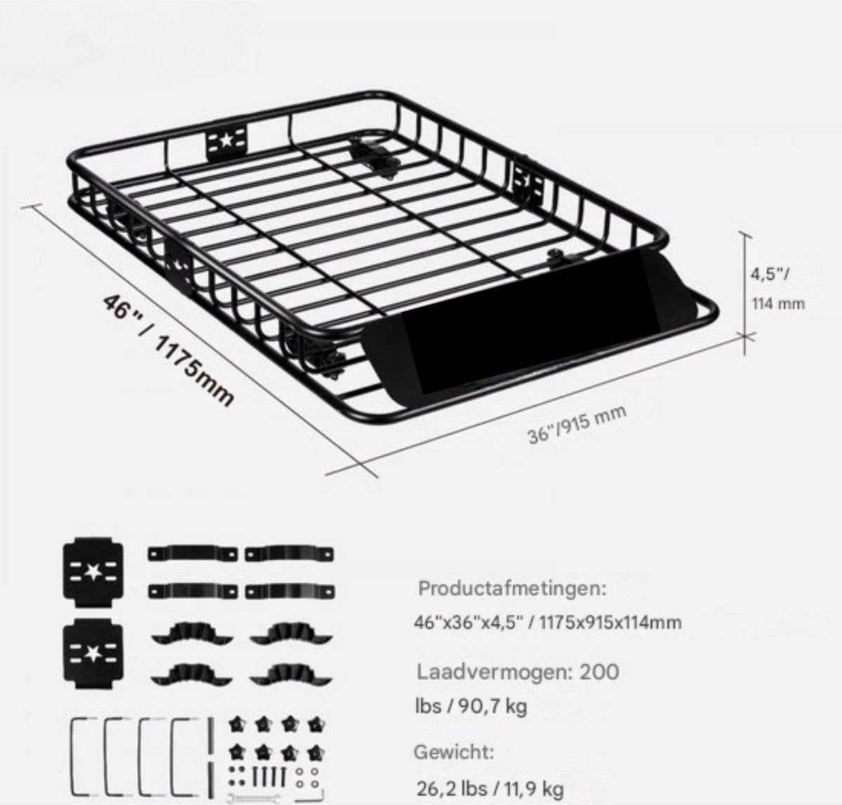 Dakdrager deluxe - Daktas - Dakkoffer universeel Bagagemand - Auto accessoires - 1630x990x152 mm- 90KG