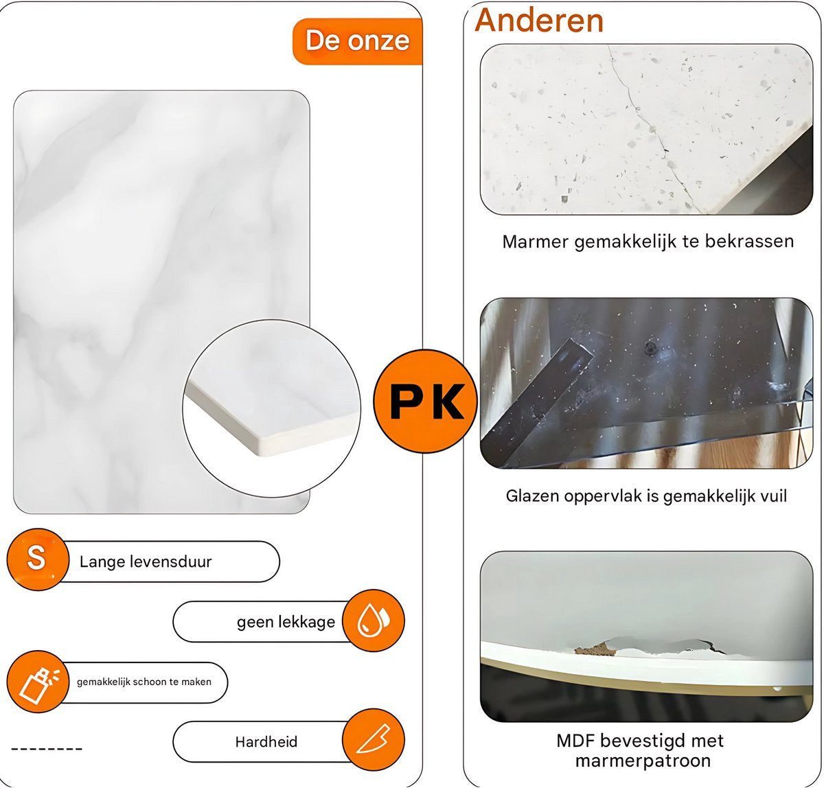 Ronde Eettafel Marmer Tavien - Eetkamertafel - Voor Eetkamer of restaurant - 80 cm - 4 personen - Grijs