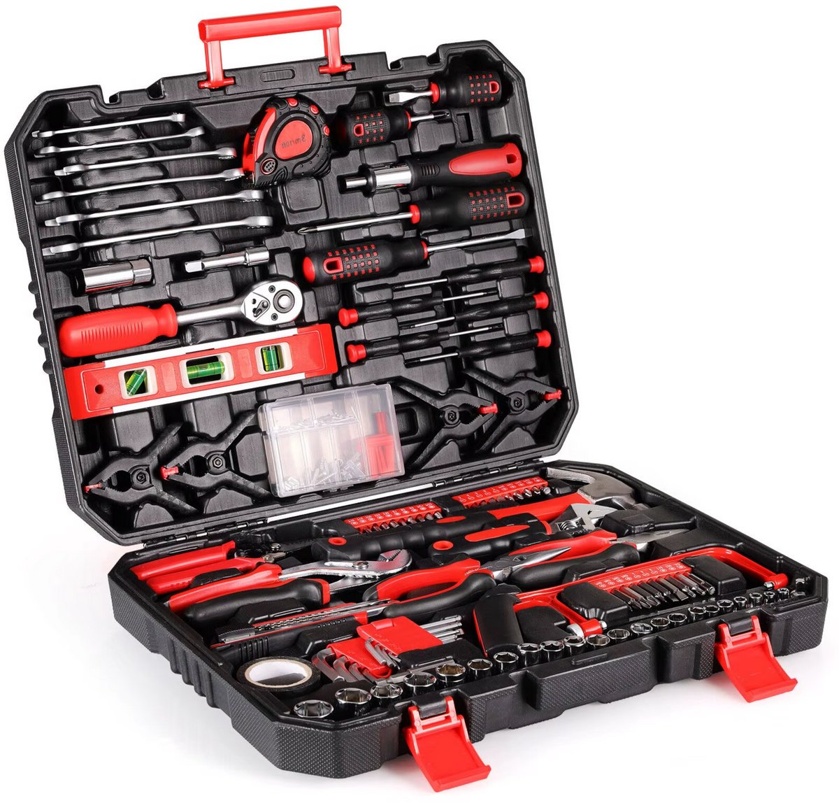 Gereedschapset - 198-delige - Gereedschapskoffer gevuld - Gereedschapstas - Gereedschapskist - Voor Thuis en autoreparatie - Handgereedschapset met rateldop en schroevendraaierset - Rood