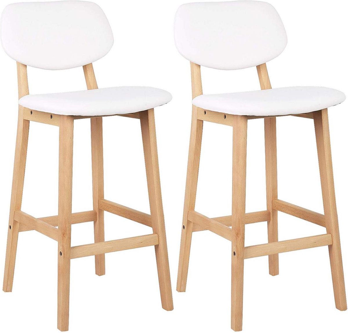 Barkrukken Riva - Set van 2 - Met rugleuning - Houten frame - Barstoelen ergonomisch - Keuken - Wit - Zithoogte 65cm