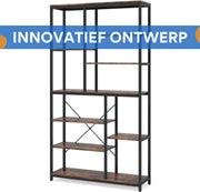 Boekenkast industrieel - Voor woonkamer, slaapkamer of kantoor - Opbergkast - 200cm - Vakkenkast - Bruin